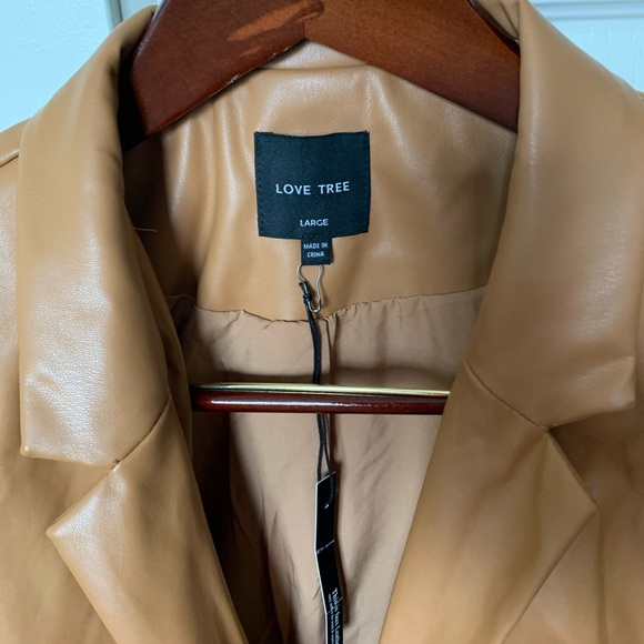 LOVE TREE, NWT Brown Sugar Roll Up Sleeve Collared Blazer Size L Camel Color - Picture 3 of 6